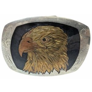VTG 1970S GERMAN SILVER HANDCRAFTED/ENGRAVED AMERICAN BALD EAGLE BELT BUCKLE